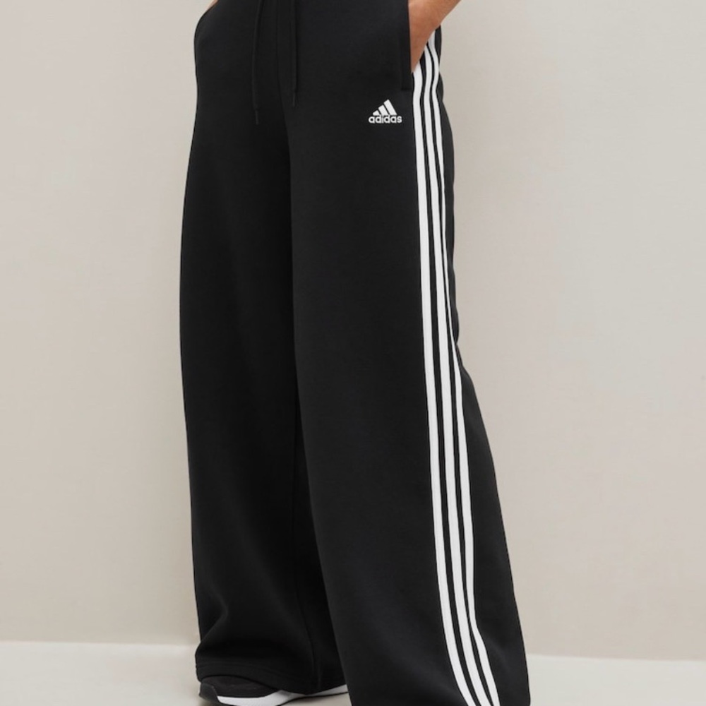 Adidas Black Wide-Leg Pants with White Accents